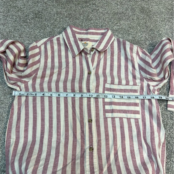Marine Layer shirt womens small Rudy Button Down Pink White stripe hemp blend - Picture 3 of 7
